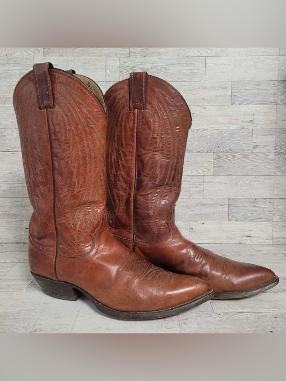 Men's Justin Western Brown Leather Rodeo Cowboy Boots Size 10 D Vintage